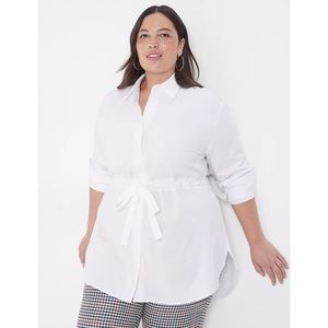 NWT Lane Bryant Long-Sleeve Button-Down White Tunic Shirtdress Sz 30/32 4X